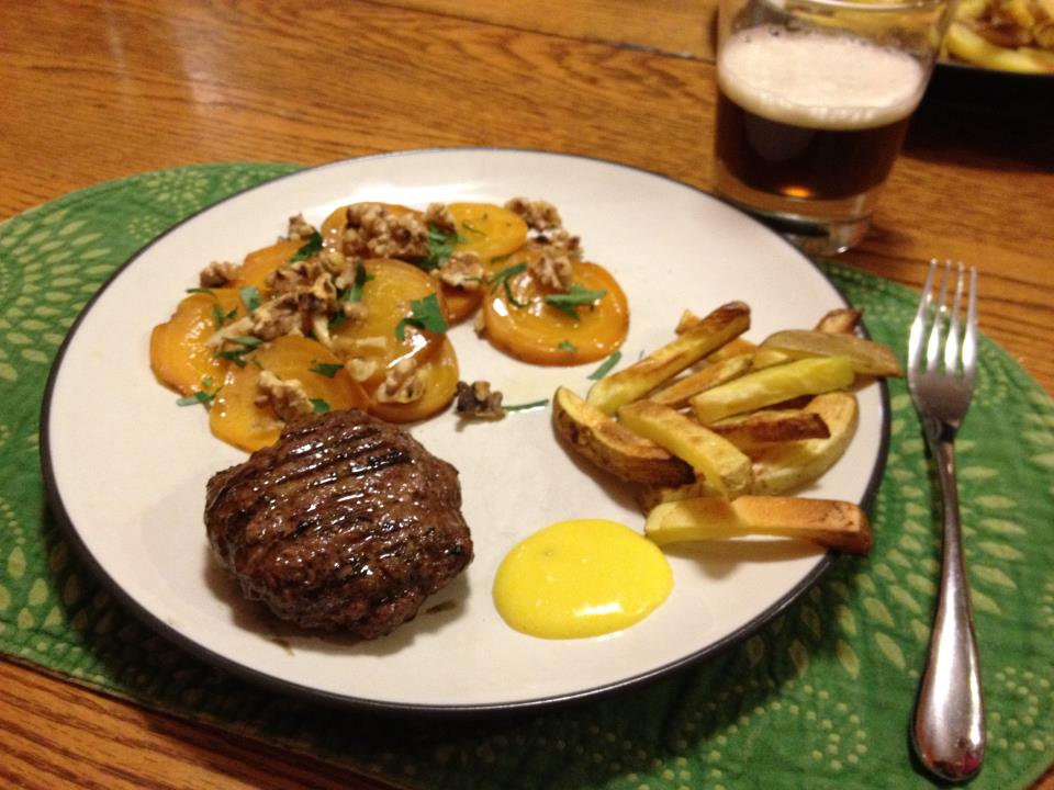 roasted beets with a burger? Delicious!